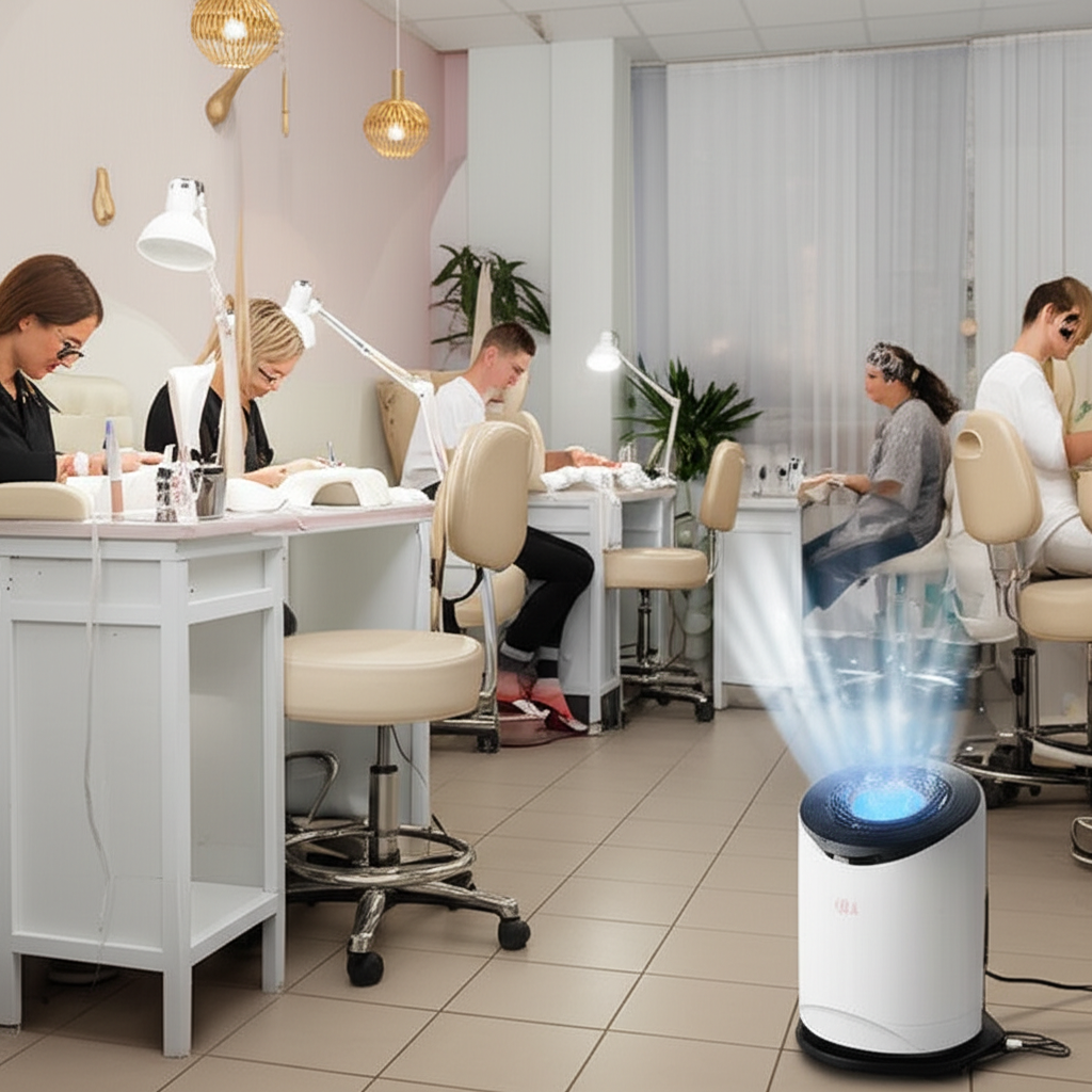 Generate a high-quality, relevant image prompt for an article about: Air Purifiers for Nail Salons: