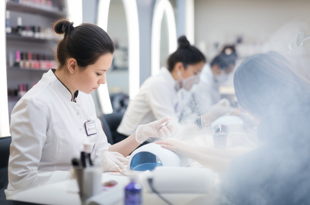 Generate a high-quality, relevant image prompt for an article about: Are Nail Salon Fumes Toxic? Avo
