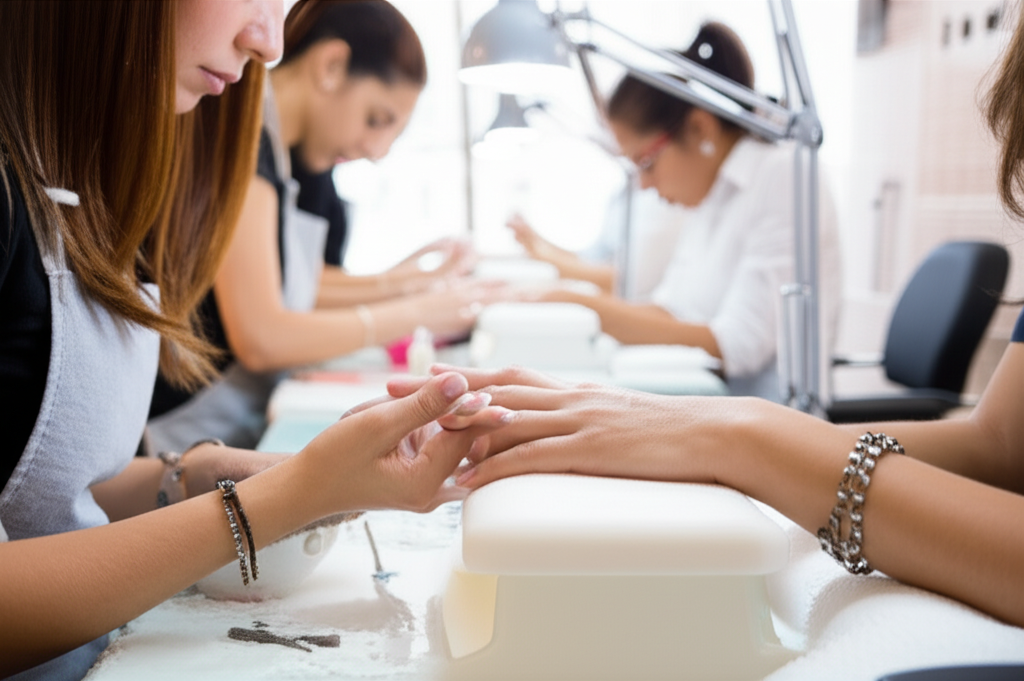 Generate a high-quality, relevant image prompt for an article about: Are Nail Salon Workers Traffick