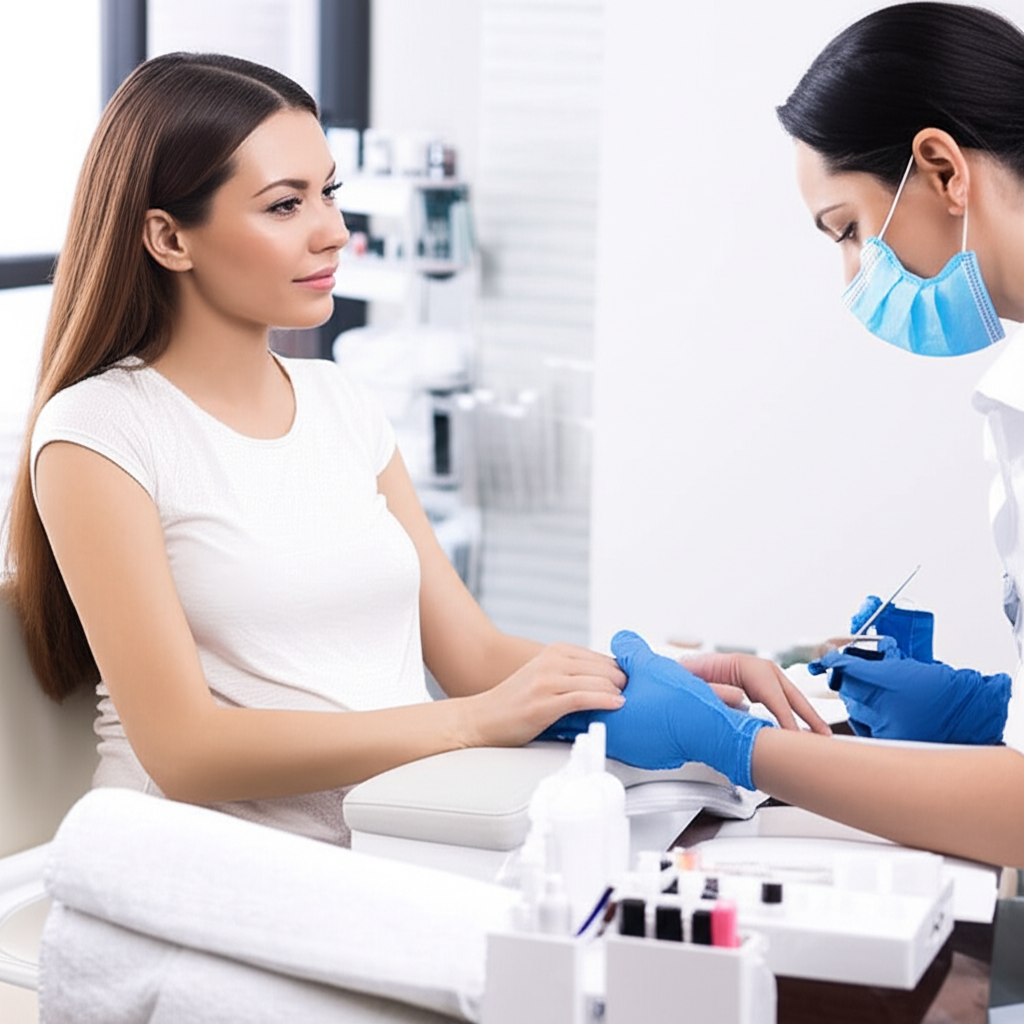 Generate a high-quality, relevant image prompt for an article about: Are Nail Salons Bad for Pregnan