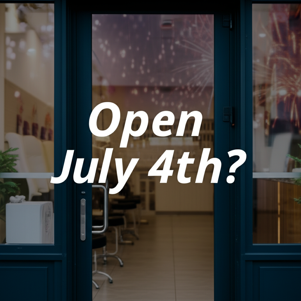 Generate a high-quality, relevant image prompt for an article about: Are Nail Salons Open July 4th?