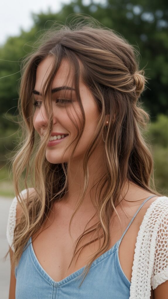 16. Boho Messy Half-Up