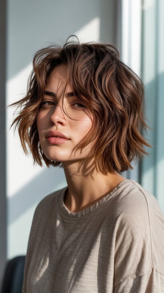 25. Stacked Brunette Choppy Bob