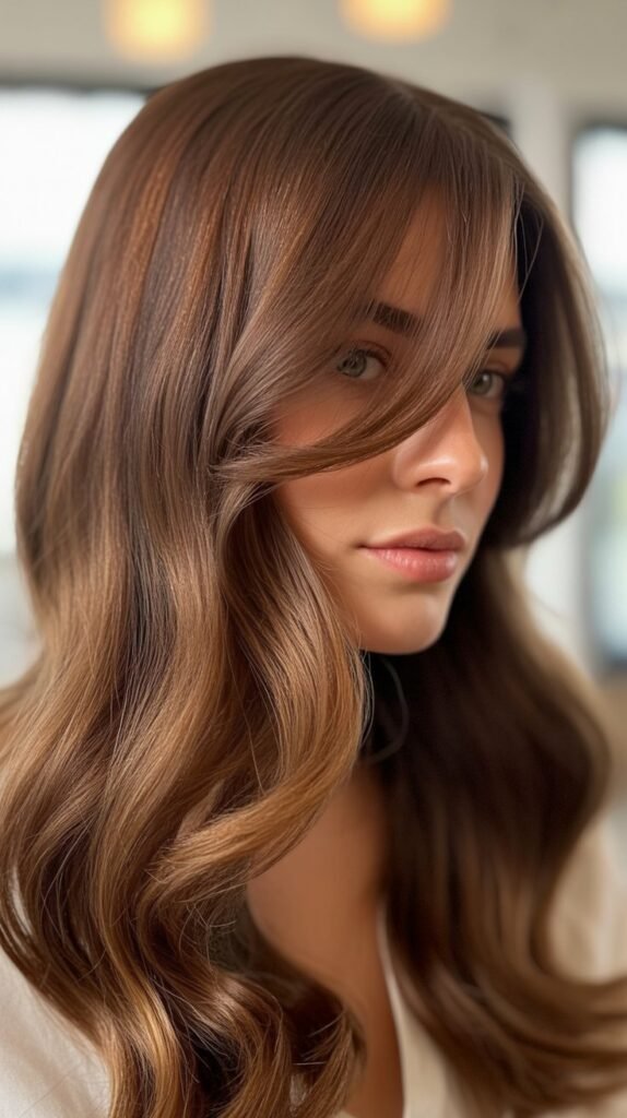  Long Hair with Side-Swept Bangs