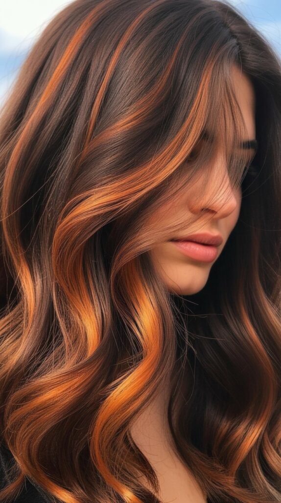 11. Chocolate Balayage with Copper Highlights