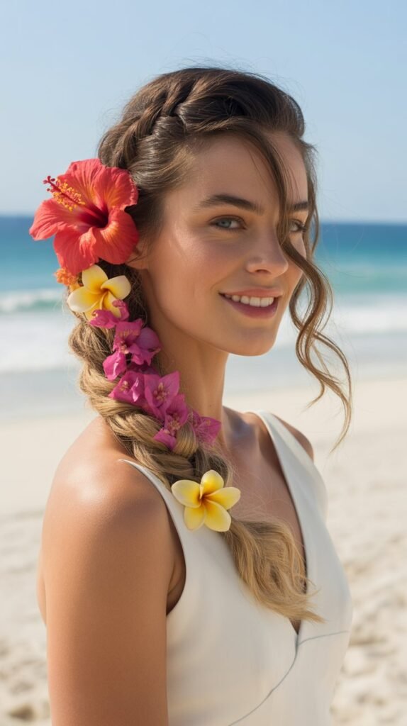 26. Asymmetrical Braided Style with Flowers