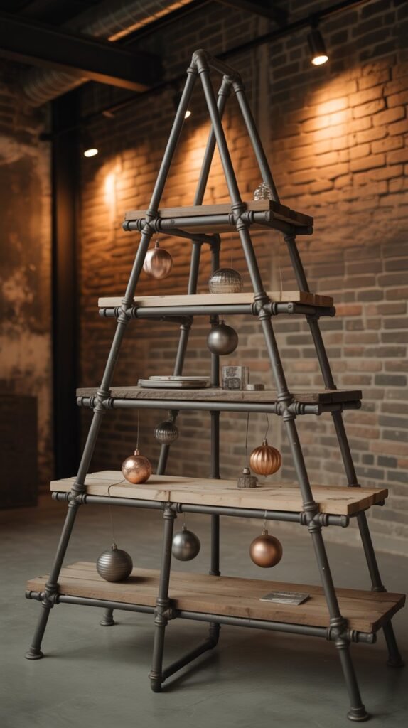 22. Industrial Pipe and Wood Christmas Tree