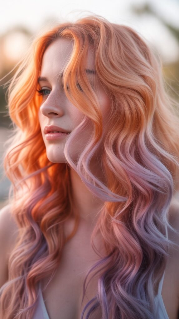8. Sunset Mermaid: Orange, Pink, and Purple Blend