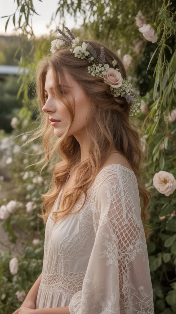 8. Floral Half-Up with Fresh Blooms