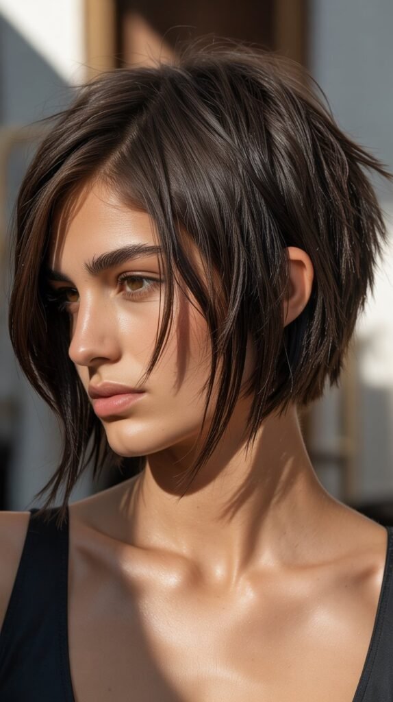 24. Textured Shaggy Choppy Bob with Deep Side Part