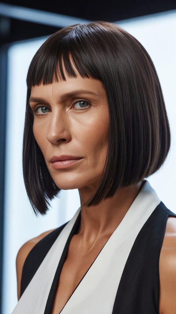 4. Sleek Long Bob with Micro Bangs