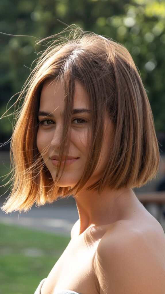 2. Textured Long Bob with Wispy Bangs