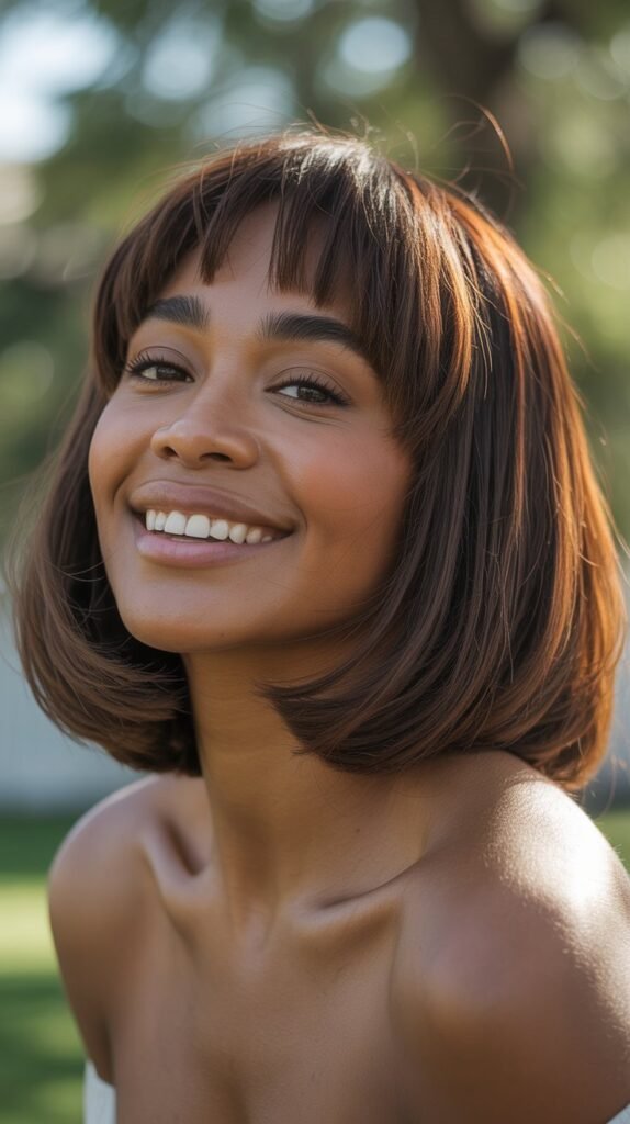 20. Long Bob with Textured Fringe