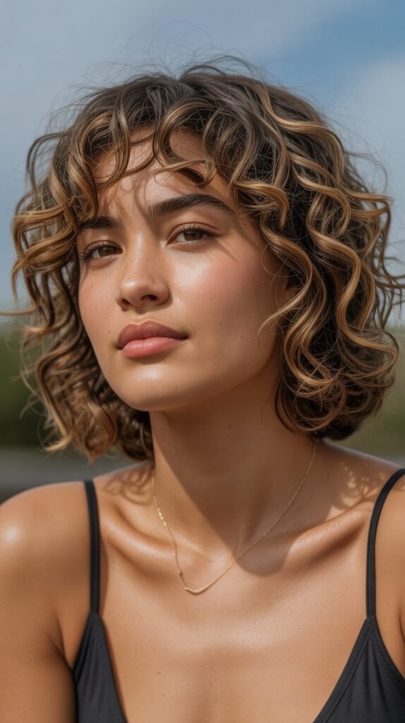 30. Natural Curly Lob with Effortless Bangs