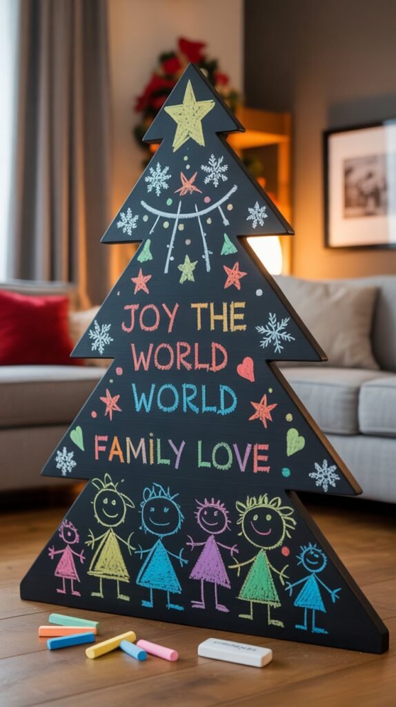 37. Wooden Christmas Tree with Chalkboard Surface