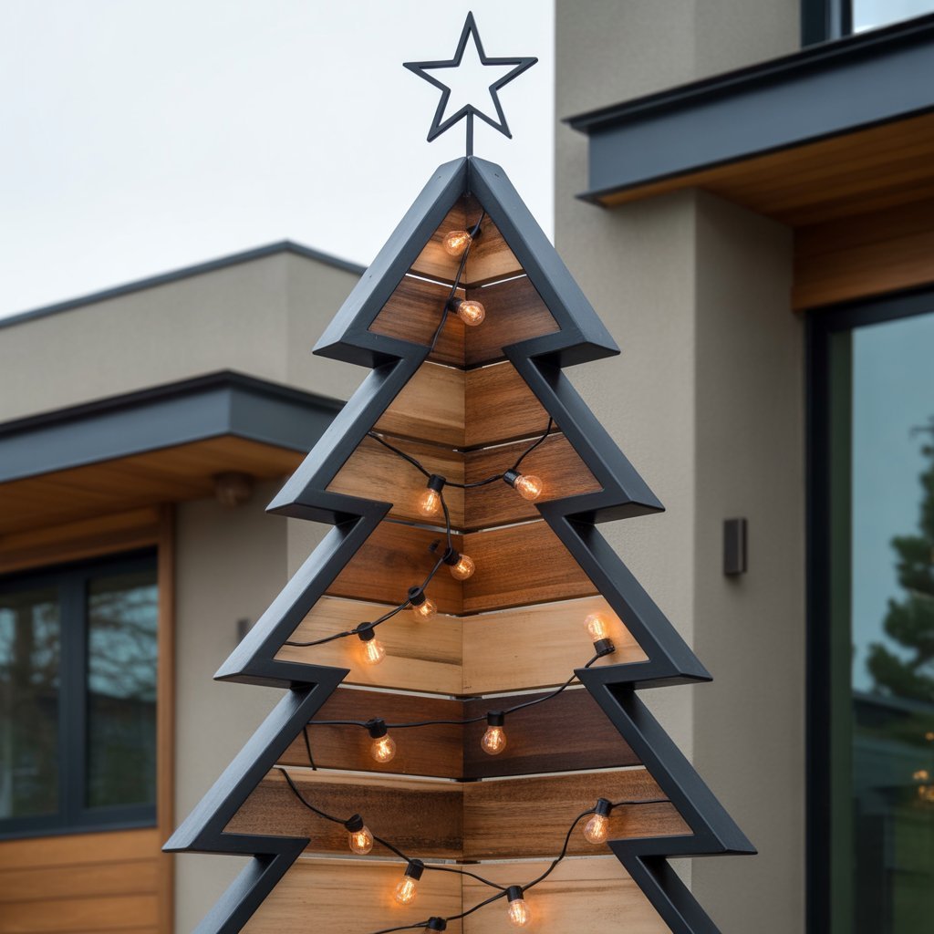 23. Wooden Christmas Trees with Metal Accents