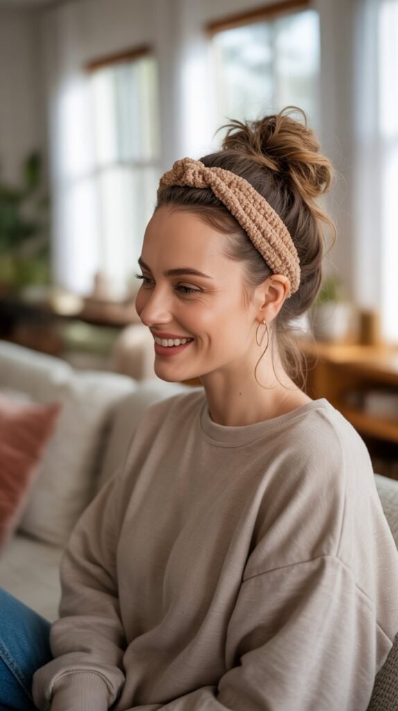 24. High Top Knot with Thick Scrunchie Headband