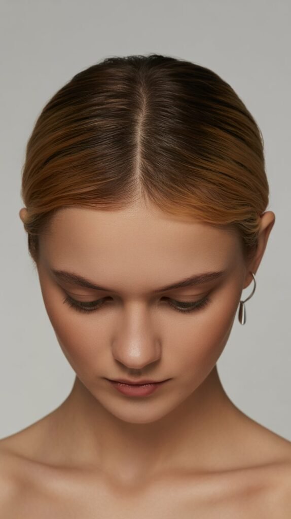 10. Sleek Center Part with Tucked Behind Ears