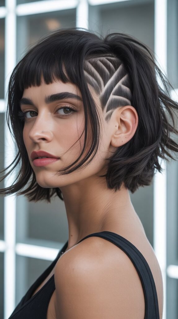 6. Choppy Bob with Baby Bangs and Undercut