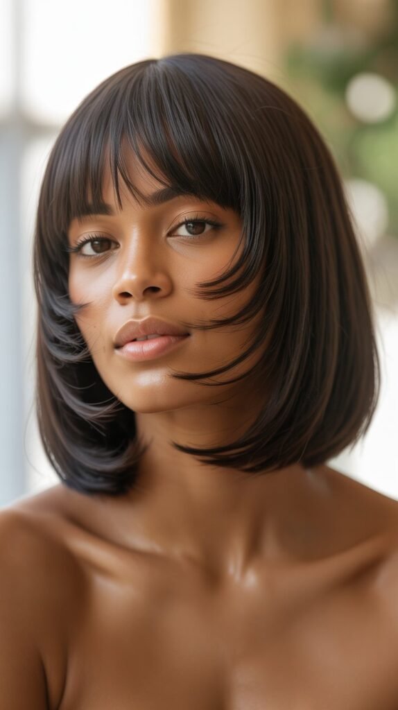 22. Long Bob with Curved Bangs