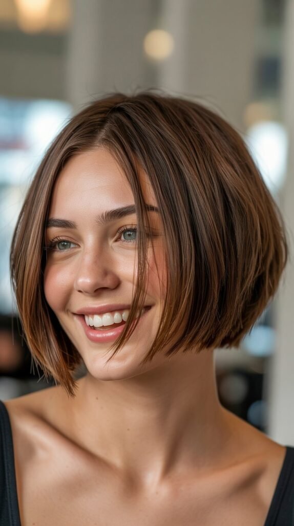 18. Blunt-Ended Brunette Choppy Bob