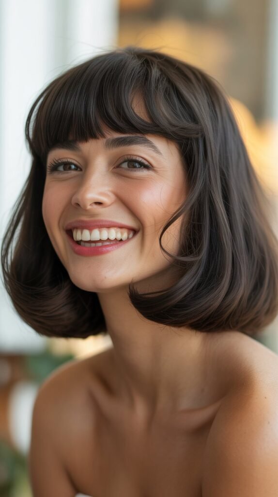  Long Bob with Retro-Inspired Bangs