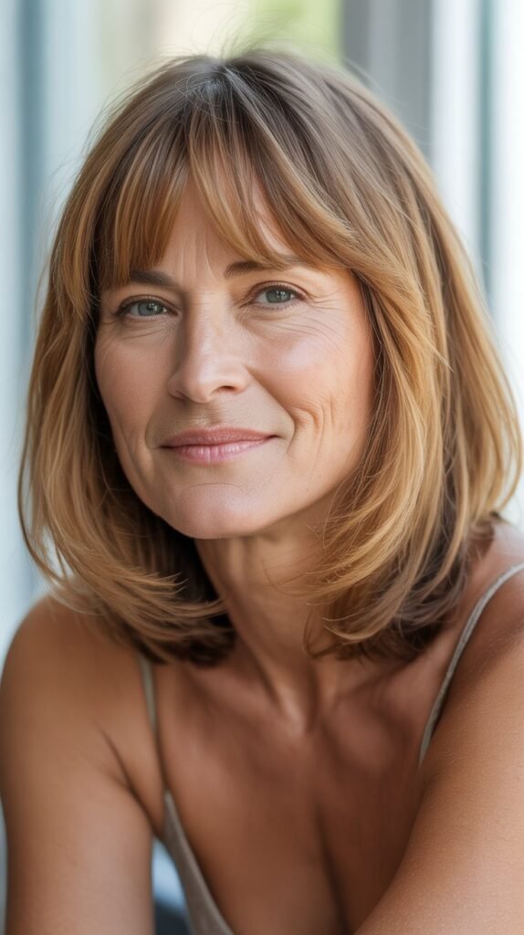 26. Long Bob with Lived-In Color and Natural Bangs