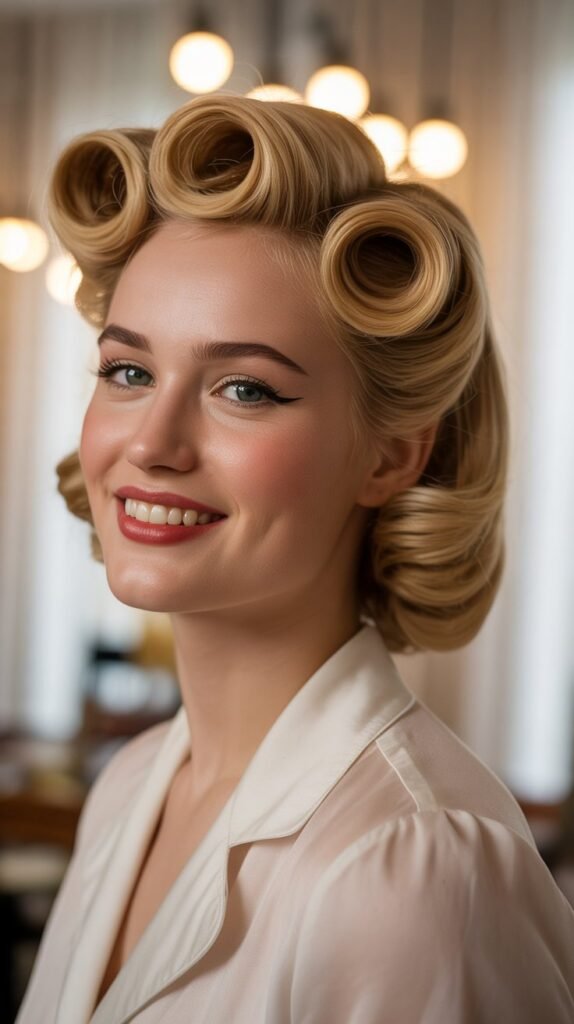 Vintage-Inspired Victory Rolls with Curls
