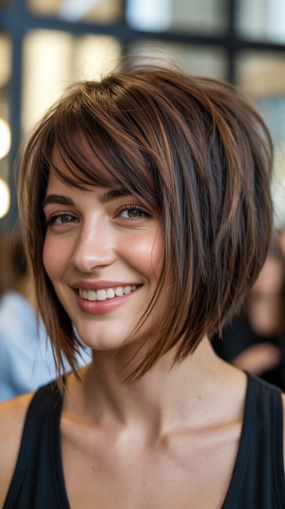 3. Asymmetrical Choppy Bob with Side-Swept Bangs