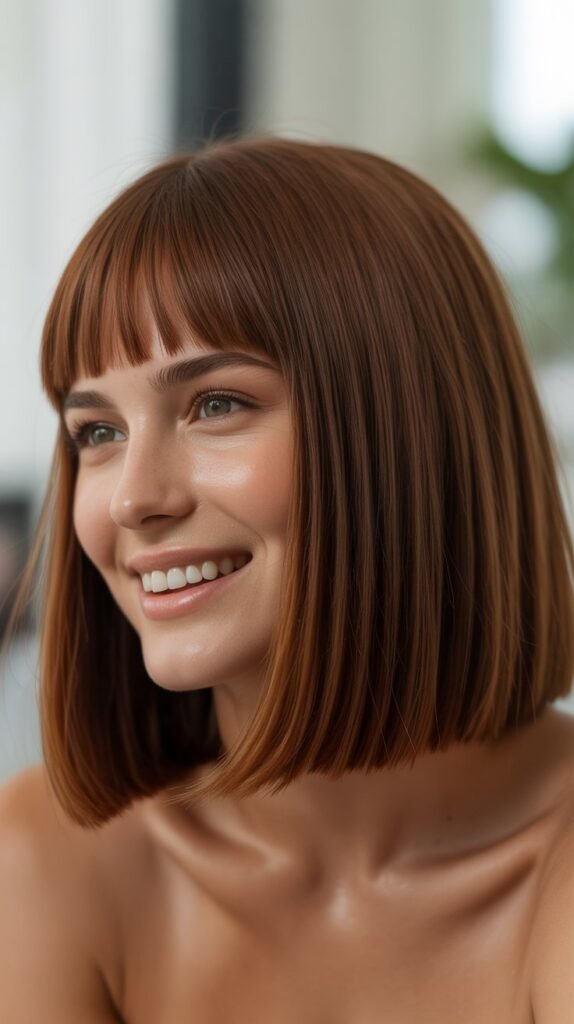 Straight Long Bob with Blunt Bangs