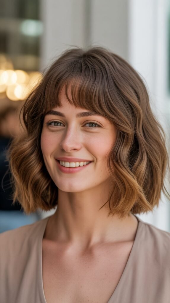 Wavy Long Bob with Curtain Bangs