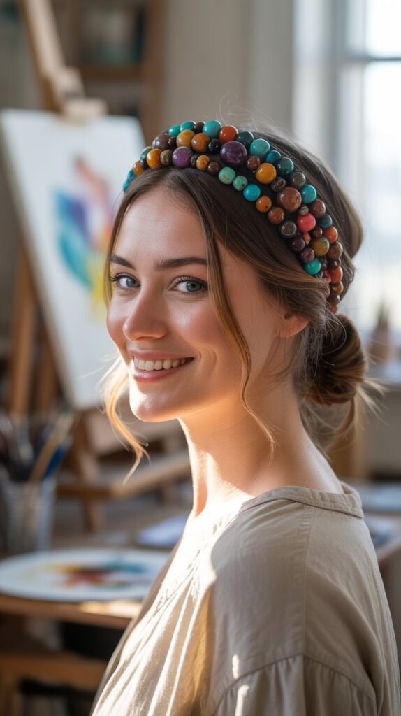 Twisted Side Bun with Thick Beaded Headband
