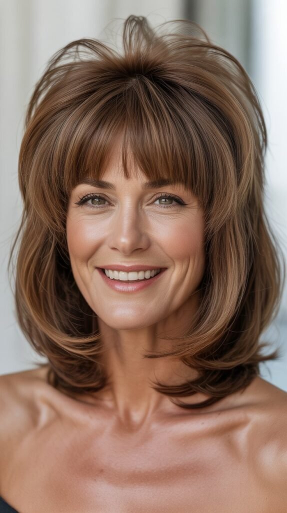 18. Long Bob with Root Lift and Full Bangs