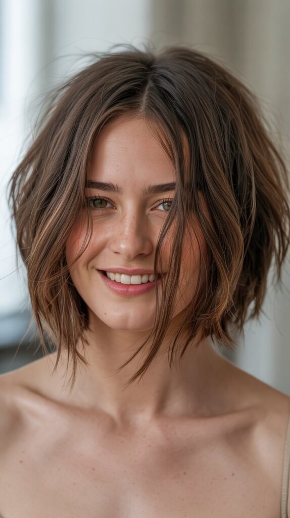 26. Messy Brunette Choppy Bob