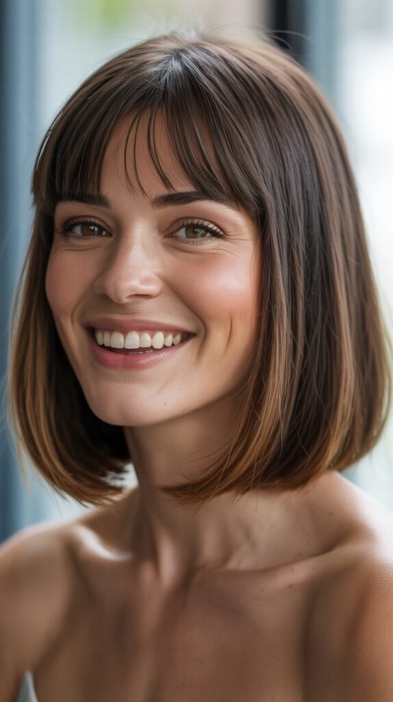 Sleek Long Bob with Curtain Bangs