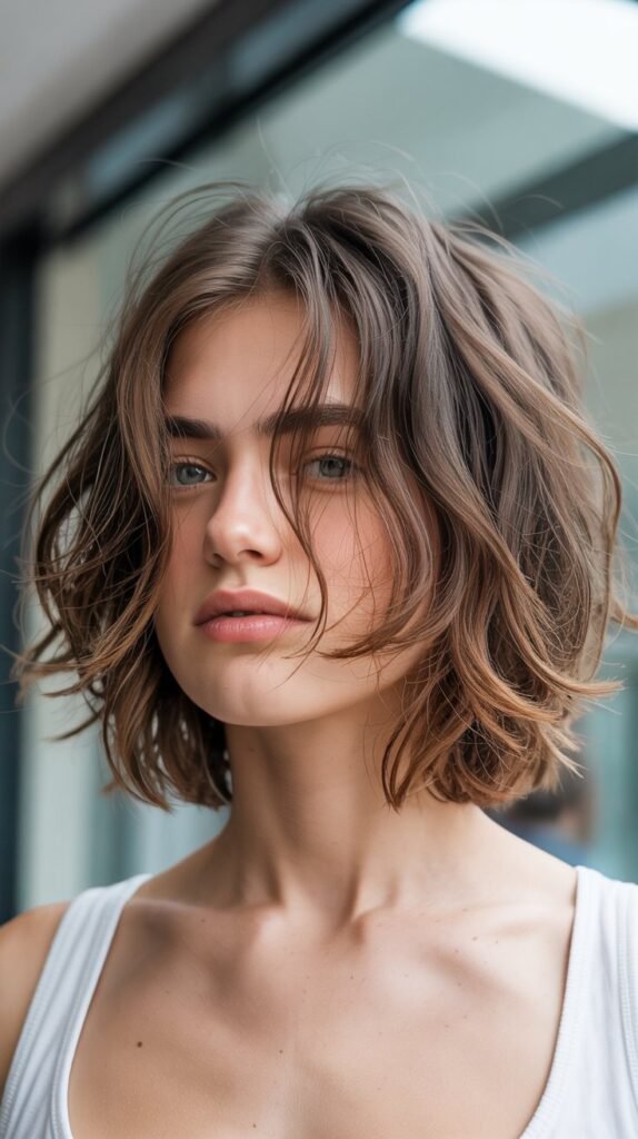 2. Textured Long Bob with Choppy Layers