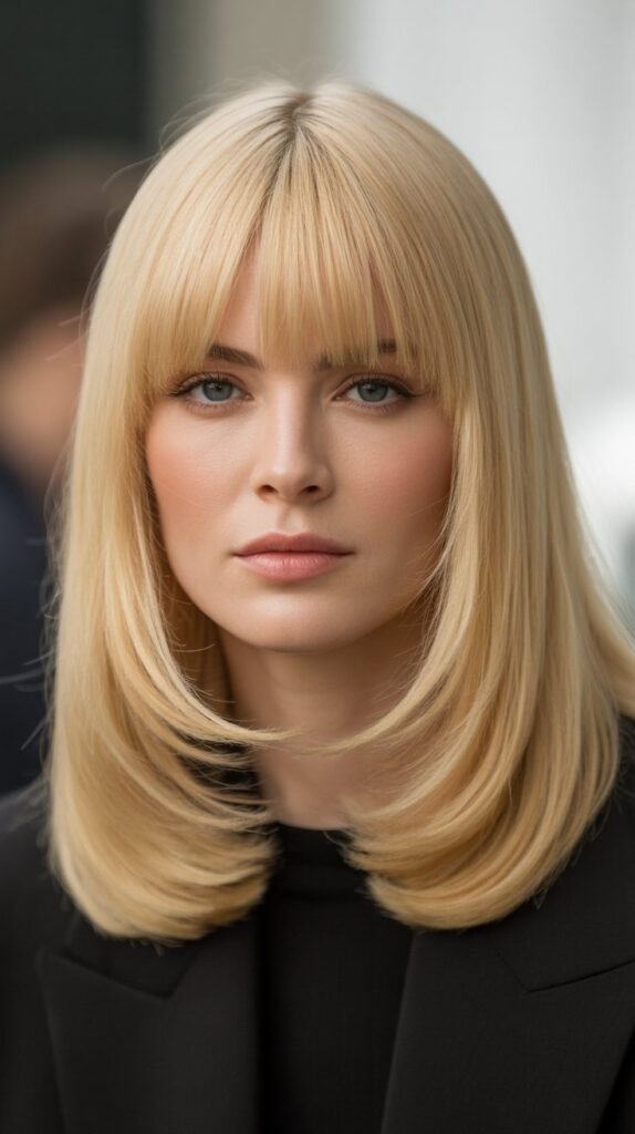 28. Smooth Long Bob with Center-Parted Bangs