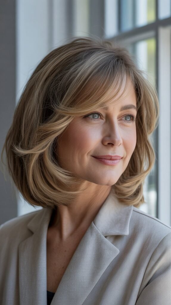 Textured Long Bob with Side-Swept Bangs