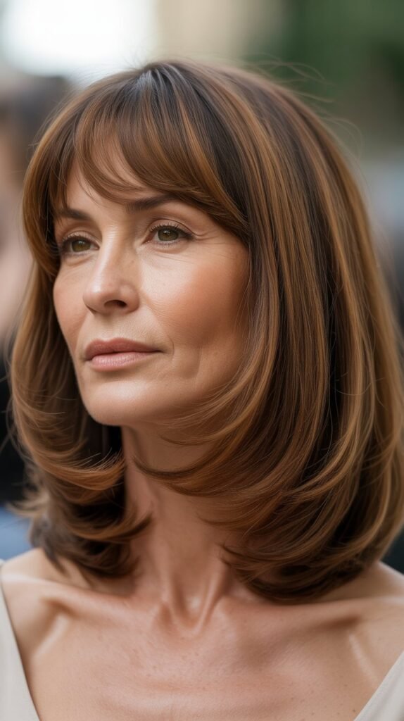 14. Long Bob with Graduated Layers and Soft Bangs