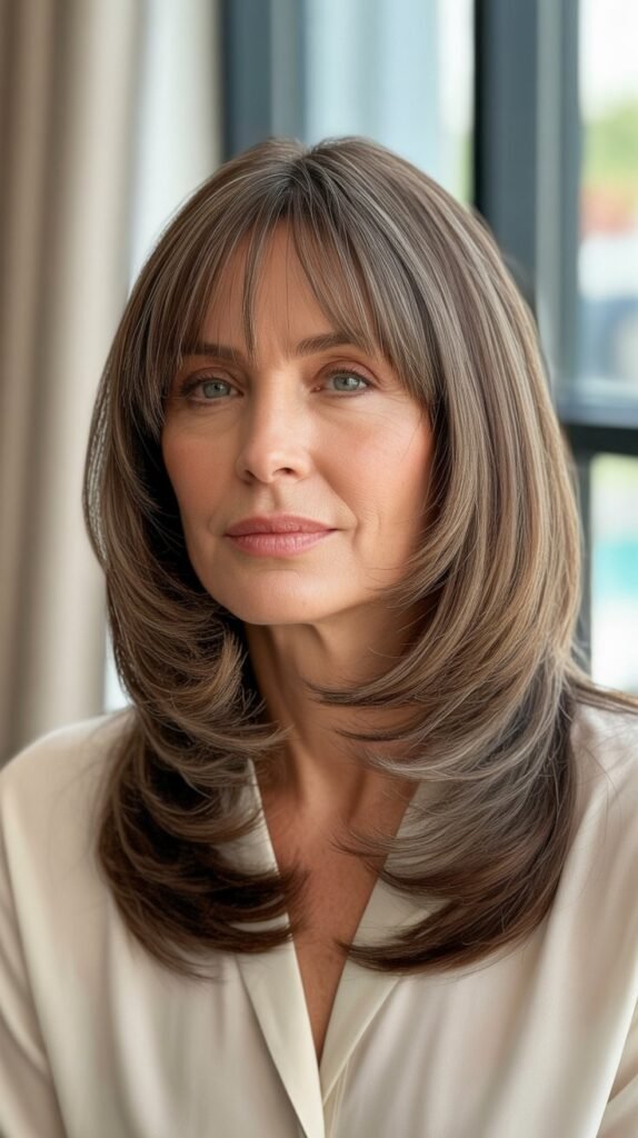  Layered Long Bob with Curtain Bangs