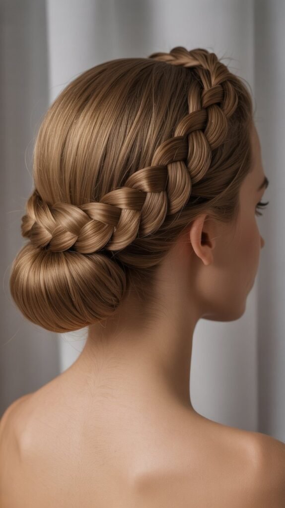 17. Braided Crown with Low Rolled Bun