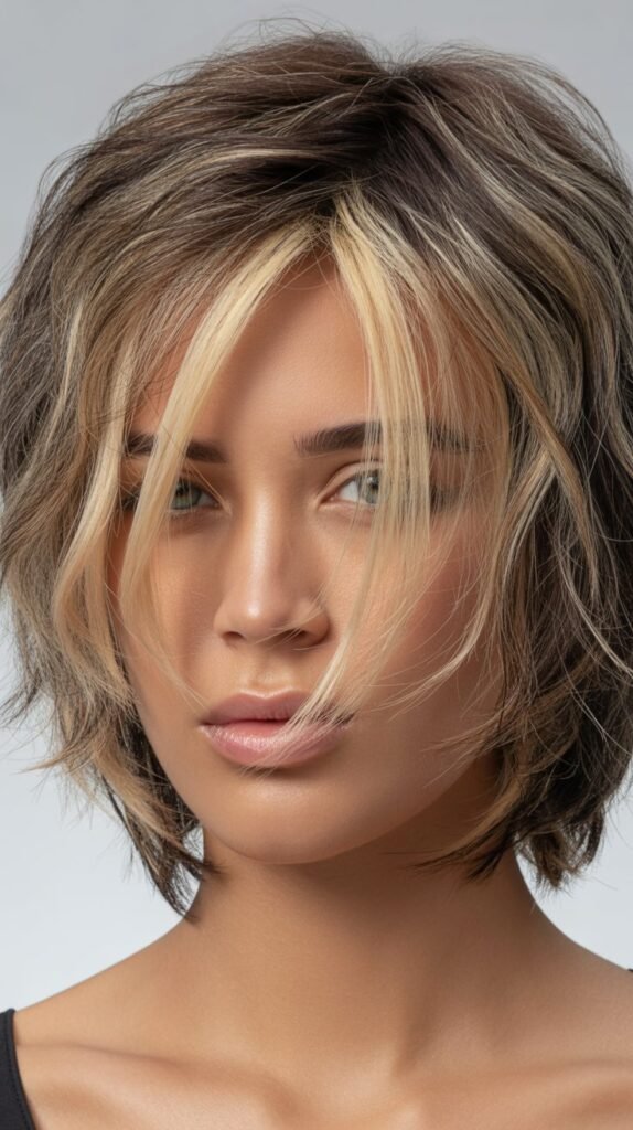 23. Shaggy Choppy Bob with Money Pieces