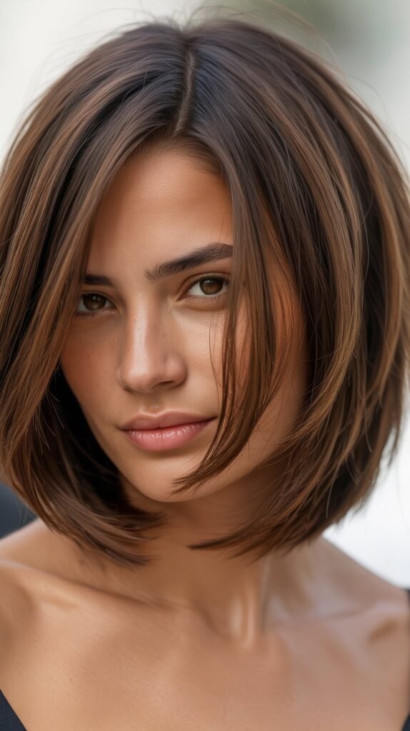 20. Brunette Choppy Bob with Face-Framing Layers
