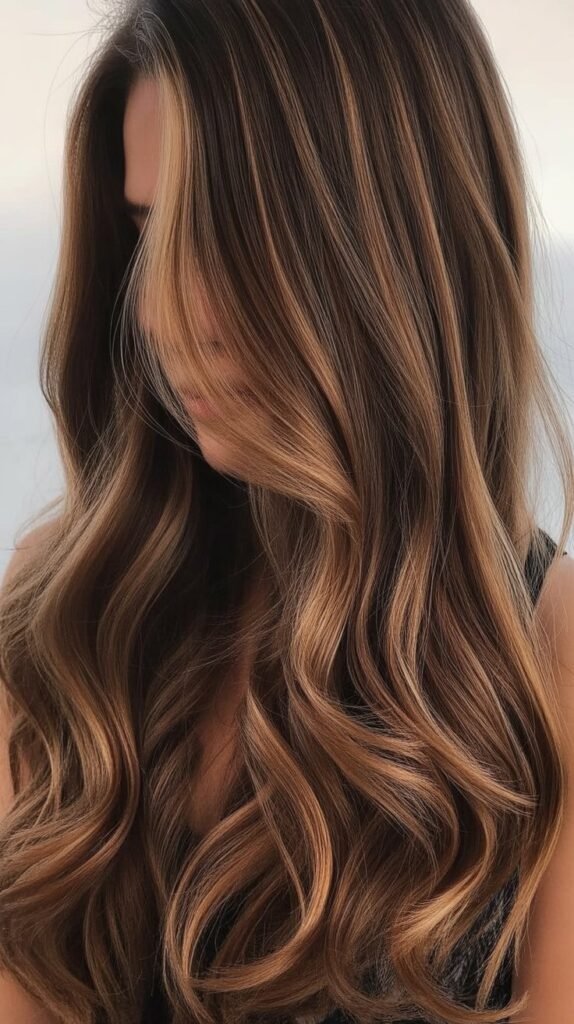 1. Classic Chocolate Brown Balayage with Caramel Highlights