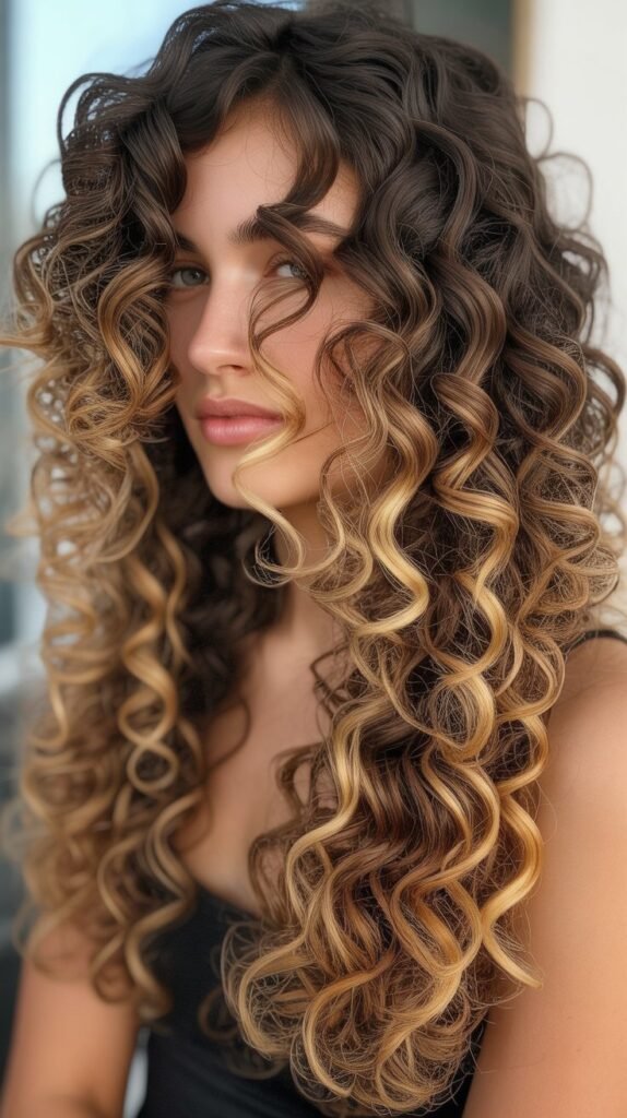 6. Chocolate Balayage with Golden Blonde Highlights