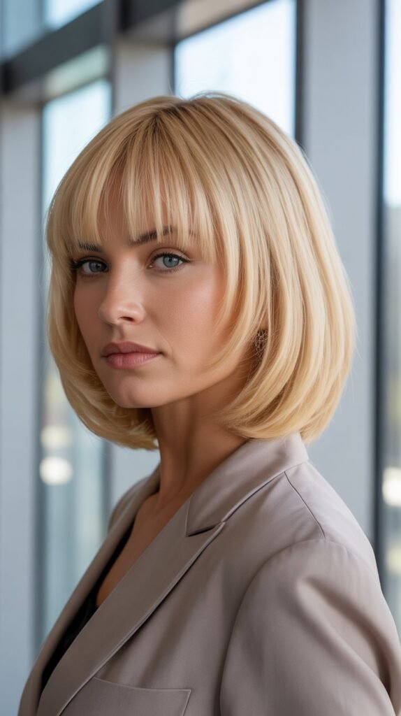 9. Graduated Long Bob with Blunt Bangs