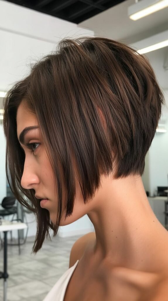 7. Inverted Brunette Choppy Bob