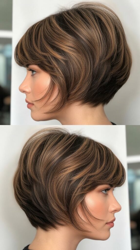 10. Stacked Choppy Bob with Arched Bangs
