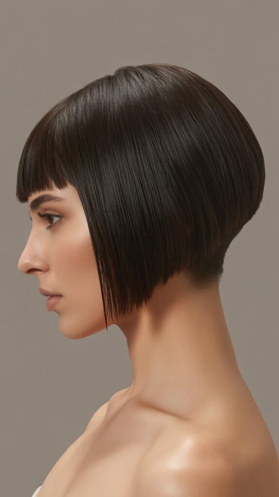 6. Inverted Choppy Bob with Straight-Across Bangs
