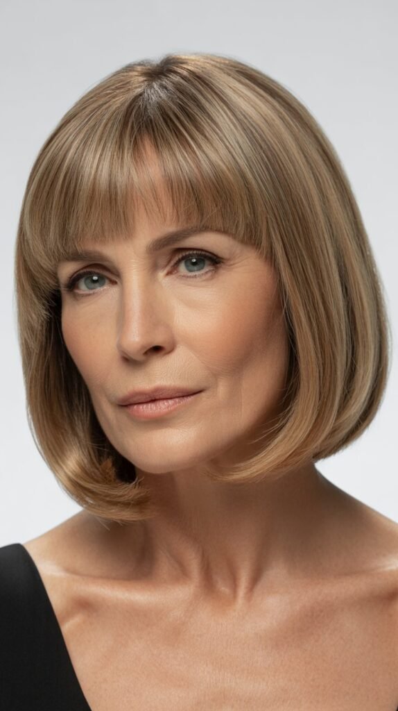 Classic Shoulder-Length Bob with Blunt Bangs